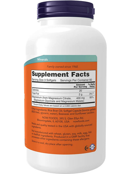 NOW Foods, Magnesium Citrate Softgels, 180 softgels