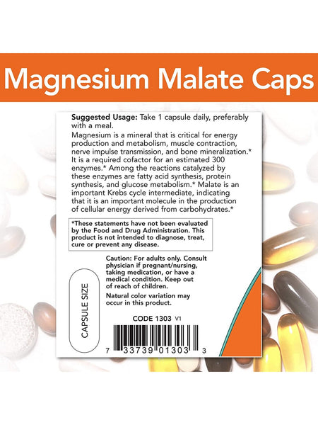 NOW Foods, Magnesium Malate Caps, 180 veg capsules