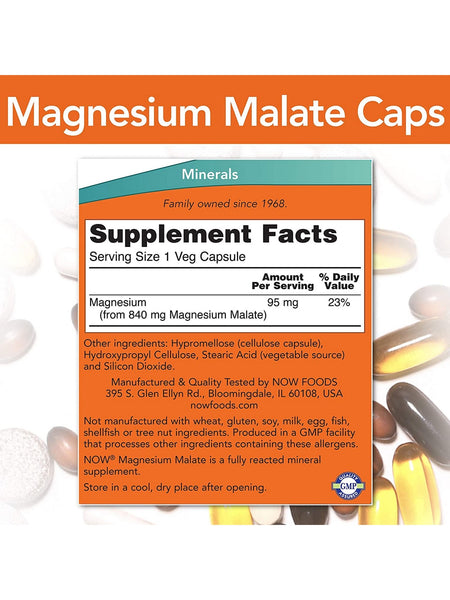 NOW Foods, Magnesium Malate Caps, 180 veg capsules