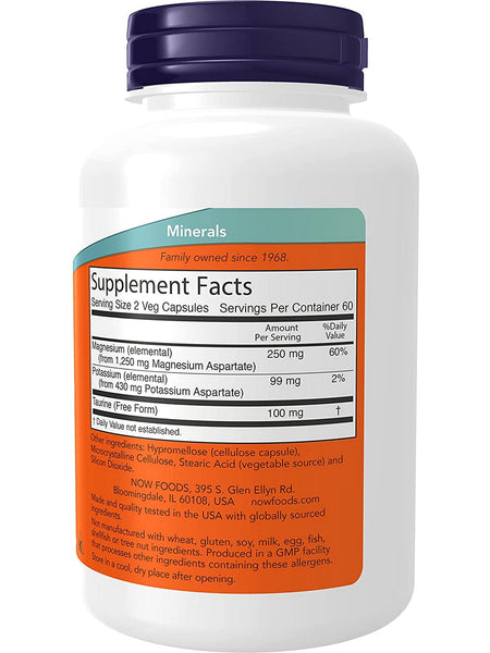 NOW Foods, Magnesium & Potassium Aspartate, 120 veg capsules