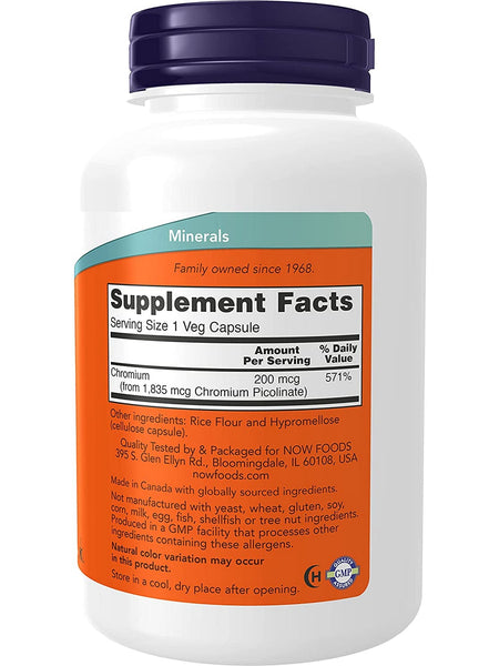 NOW Foods, Chromium Picolinate 200 mcg, 250 veg capsules