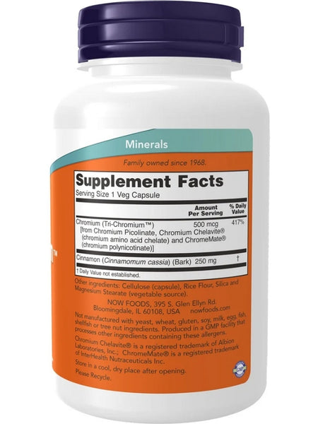 NOW Foods, Tri-Chromium™ 500 mcg with Cinnamon, 180 veg capsules