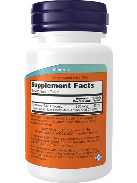 NOW Foods, GTF Chromium 200 mcg, 100 tablets