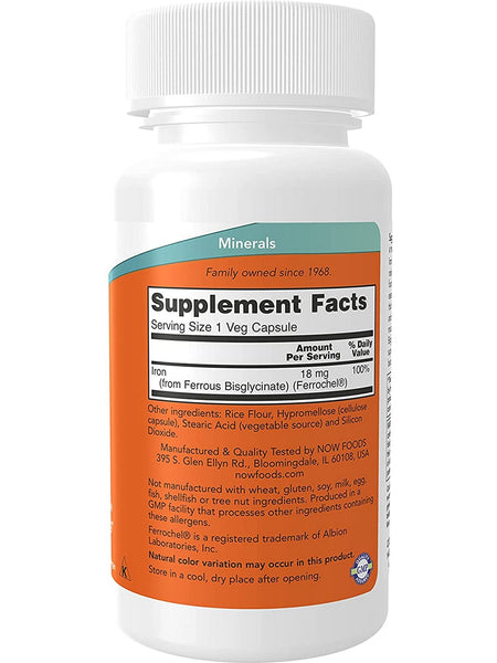 NOW Foods, Iron 18 mg, 120 veg capsules