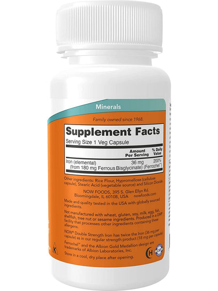 NOW Foods, Iron 36 mg, Double Strength, 90 veg capsules