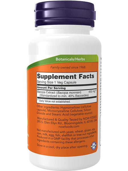 NOW Foods, Bacopa Extract 450 mg, 90 veg capsules