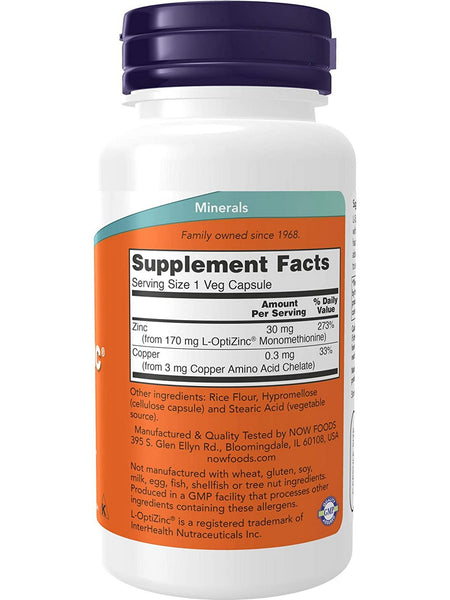 NOW Foods, L-OptiZinc® 30 mg, 100 veg capsules