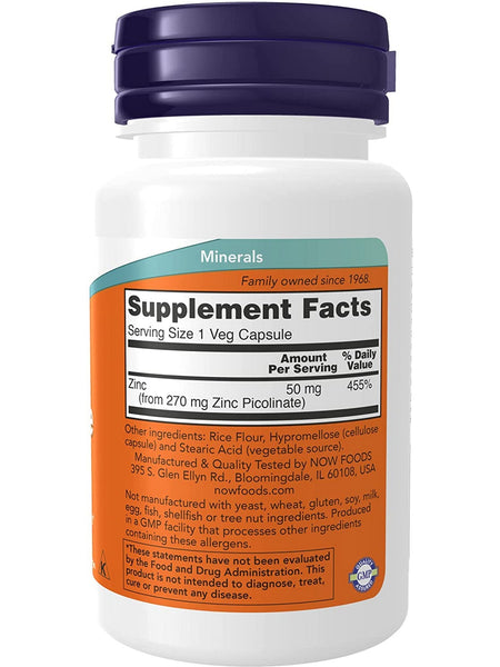 NOW Foods, Zinc Picolinate 50 mg, 60 veg capsules