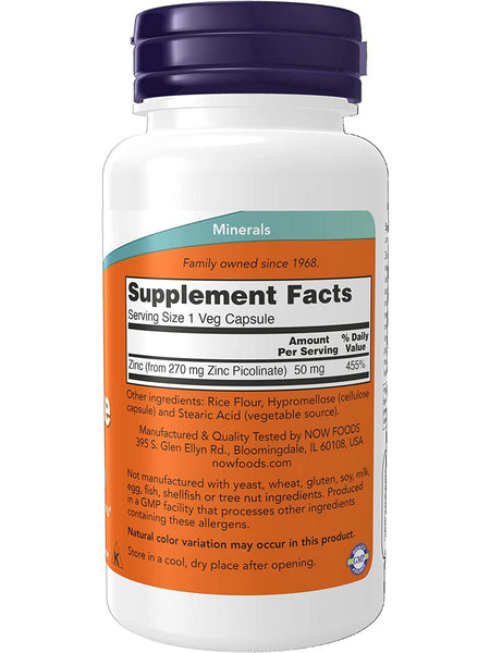 NOW Foods, Zinc Picolinate 50 mg, 120 veg capsules