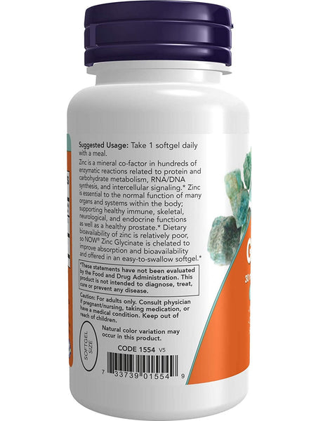 NOW Foods, Zinc Glycinate 30 mg Albion™ TRAACS™ Zinc, 120 softgels