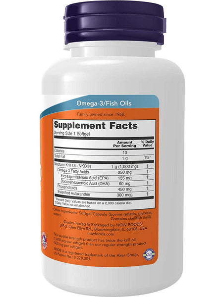 NOW Foods, Krill 1000, Double Strength 1000 mg, 60 softgels