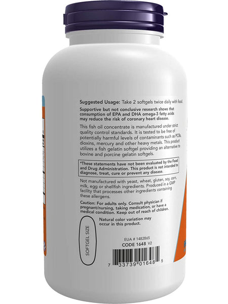 NOW Foods, Omega-3, Molecularly Distilled, 200 fish softgels