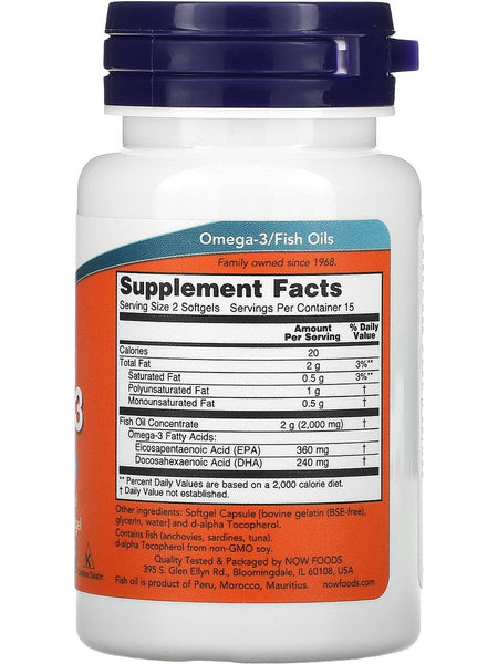 NOW Foods, Omega-3, Molecularly Distilled, 30 softgels