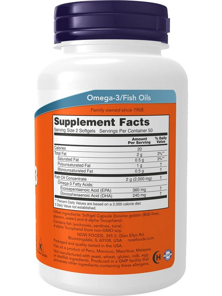 NOW Foods, Omega-3, Molecularly Distilled, 100 softgels