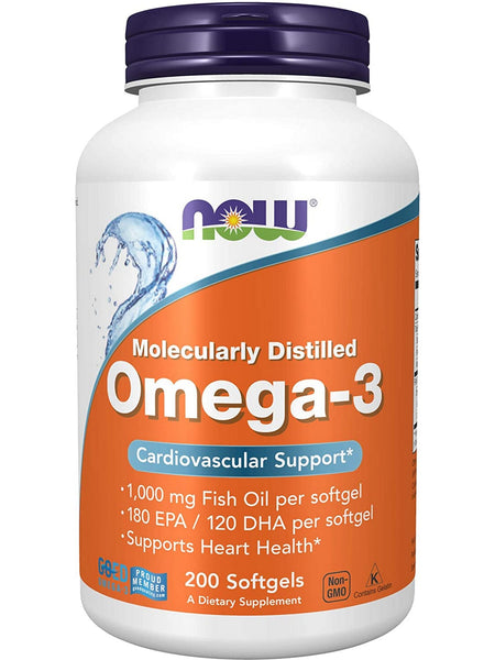 NOW Foods, Omega-3, Molecularly Distilled, 200 softgels