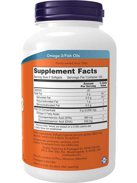 NOW Foods, Omega-3, Molecularly Distilled, 200 softgels