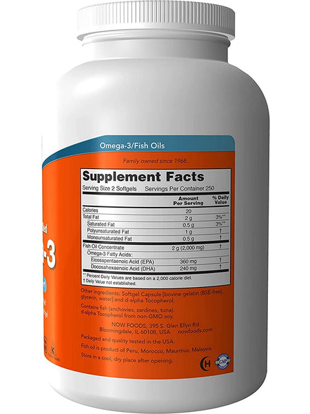 NOW Foods, Omega-3, Molecularly Distilled, 500 softgels