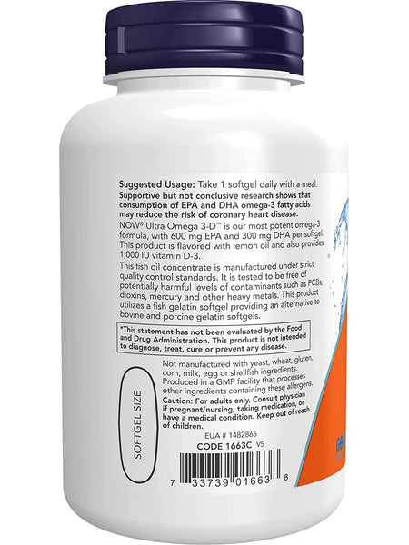 NOW Foods, Ultra Omega 3-D™ (Fish Gelatin), 90 fish softgels