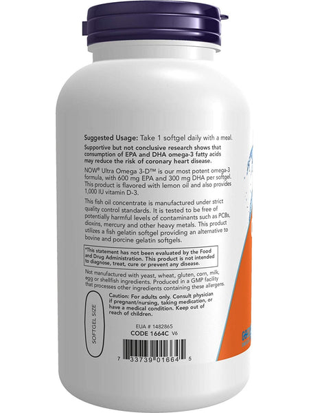NOW Foods, Ultra Omega 3-D™ (Fish Gelatin), 180 fish softgels