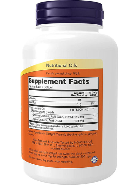 NOW Foods, Black Currant Oil, Double Strength 1000 mg, 100 softgels