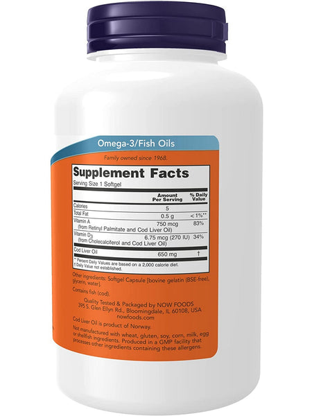 NOW Foods, Cod Liver Oil 650 mg, 250 softgels