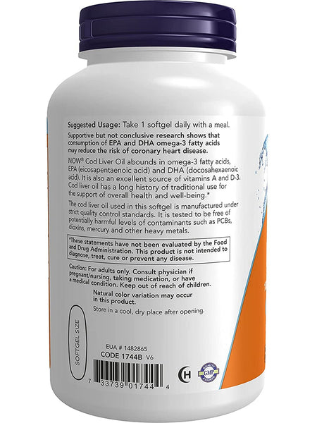 NOW Foods, Cod Liver Oil, Extra Strength 1,000 mg, 180 softgels