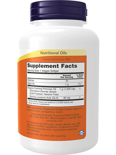 NOW Foods, Evening Primrose Oil 1000 mg Vegan Formula, 90 veggie softgels