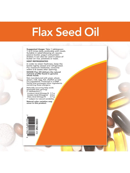 NOW Foods, Flax Seed Oil Liquid, Organic, 12 fl oz