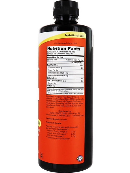 NOW Foods, Flax Seed Oil Liquid, Organic, 24 fl oz