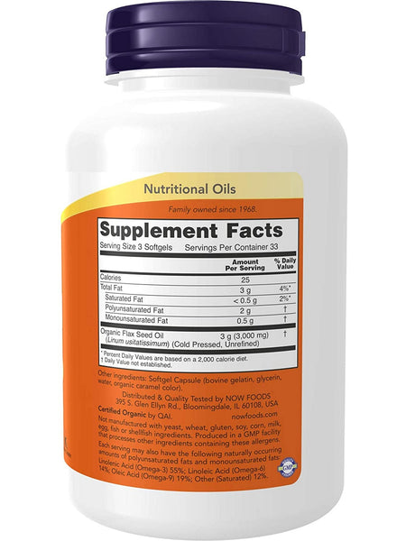 NOW Foods, Flax Oil 1000 mg, 100 softgels