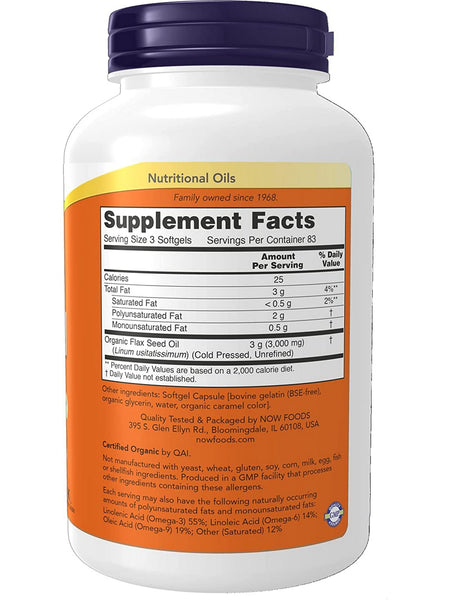 NOW Foods, Flax Oil 1000 mg, 250 softgels
