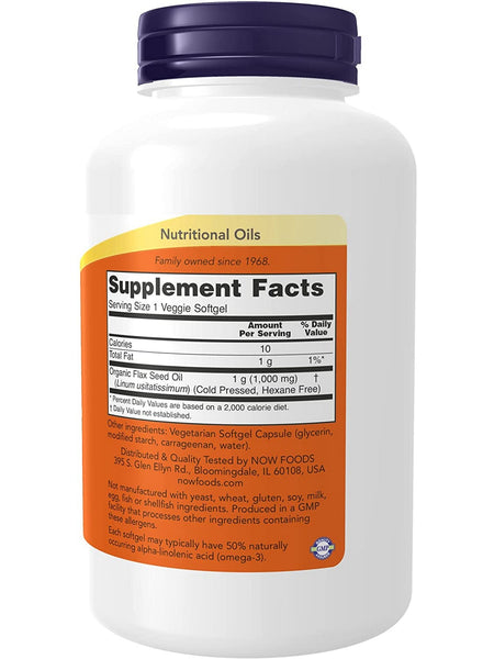 NOW Foods, Flax Oil 1000 mg Vegan Formula, 120 veggie softgels
