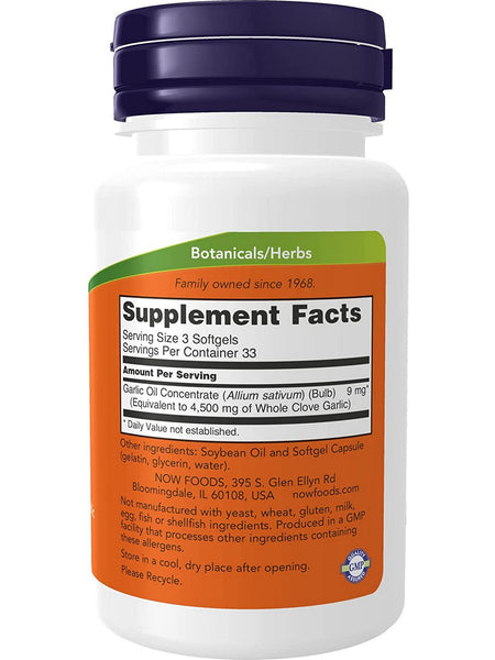 NOW Foods, Garlic Oil 1500 mg, 100 softgels