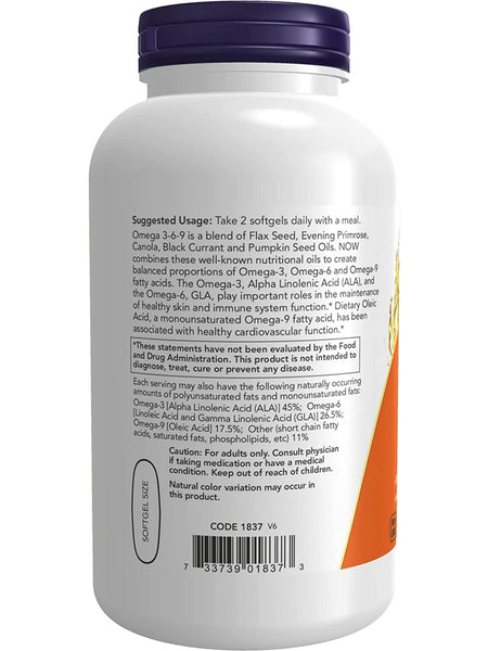 NOW Foods, Omega 3-6-9 1000 mg, 250 softgels