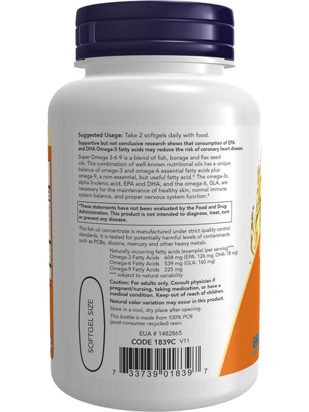 NOW Foods, Super Omega 3-6-9 , 90 softgels