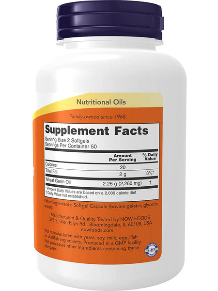 NOW Foods, Wheat Germ Oil 1130 mg, 100 softgels