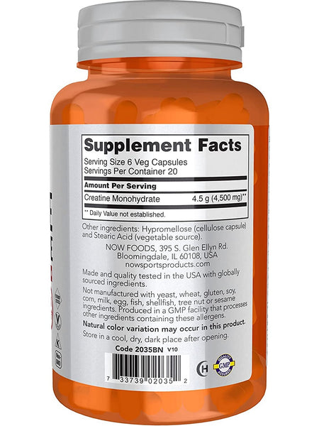 NOW Foods, Creatine Monohydrate 750 mg, 120 veg capsules