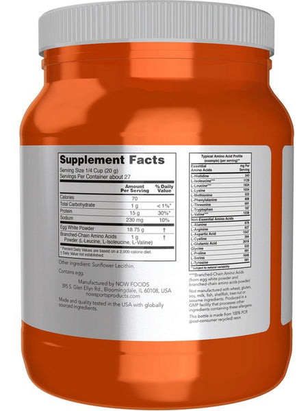 NOW Foods, Egg White Protein with BCAAs, Unflavored, 1.2 lbs