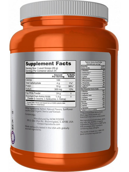 NOW Foods, Egg White Protein with BCAAs, Creamy Vanilla, 1.5 lbs