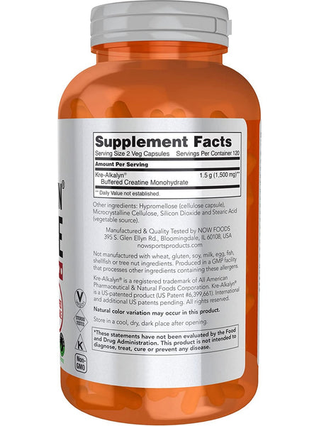NOW Foods, Kre-Alkalyn® Creatine 750 mg, 240 veg capsules