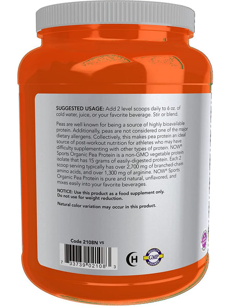 NOW Foods, Pea Protein, Organic Powder, 1.5 lbs