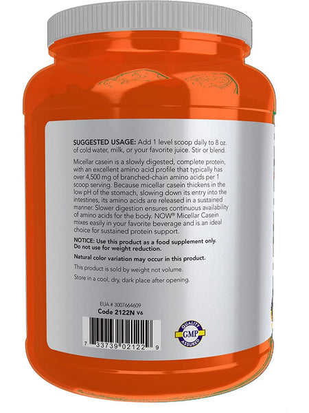 NOW Foods, Micellar Casein, Unflavored Powder, 1.8 lbs