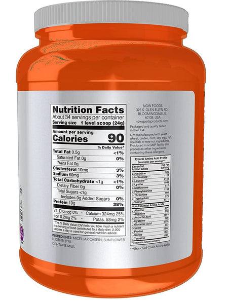 NOW Foods, Micellar Casein, Unflavored Powder, 1.8 lbs