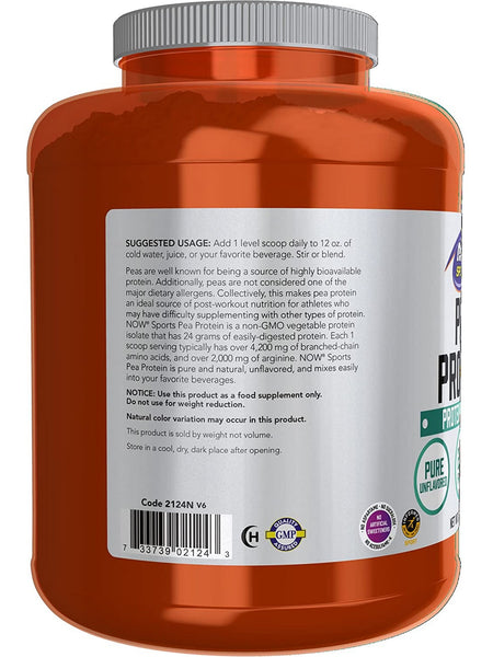 NOW Foods, Pea Protein, Pure Unflavored Powder, 7 lbs