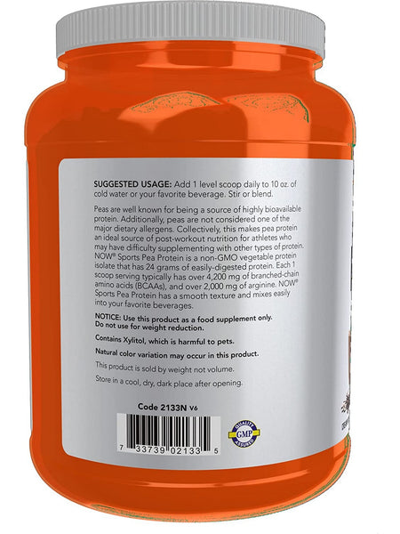 NOW Foods, Pea Protein, Creamy Chocolate Powder, 2 lbs