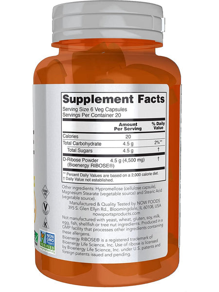 NOW Foods, D-Ribose 750 mg, 120 veg capsules