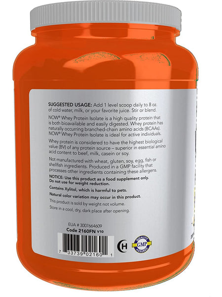 NOW Foods, Whey Protein Isolate, Creamy Vanilla Powder, 1.8 lbs