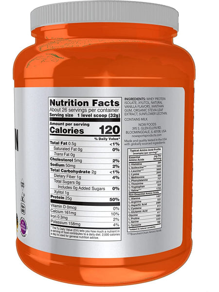 NOW Foods, Whey Protein Isolate, Creamy Vanilla Powder, 1.8 lbs