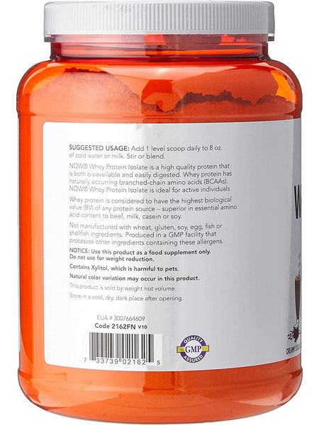 NOW Foods, Whey Protein Isolate, Creamy Chocolate Powder, 1.8 lbs