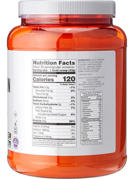 NOW Foods, Whey Protein Isolate, Creamy Chocolate Powder, 1.8 lbs